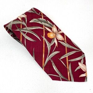 Tommy Bahama men's silk tie Burgundy Cream green 55"X4" Tropical office